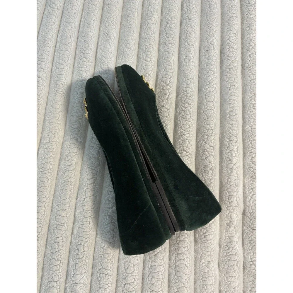 Vintage Talbots Velvet Gold Teddy Bear flats shoes Womens 8 Dark Green old money